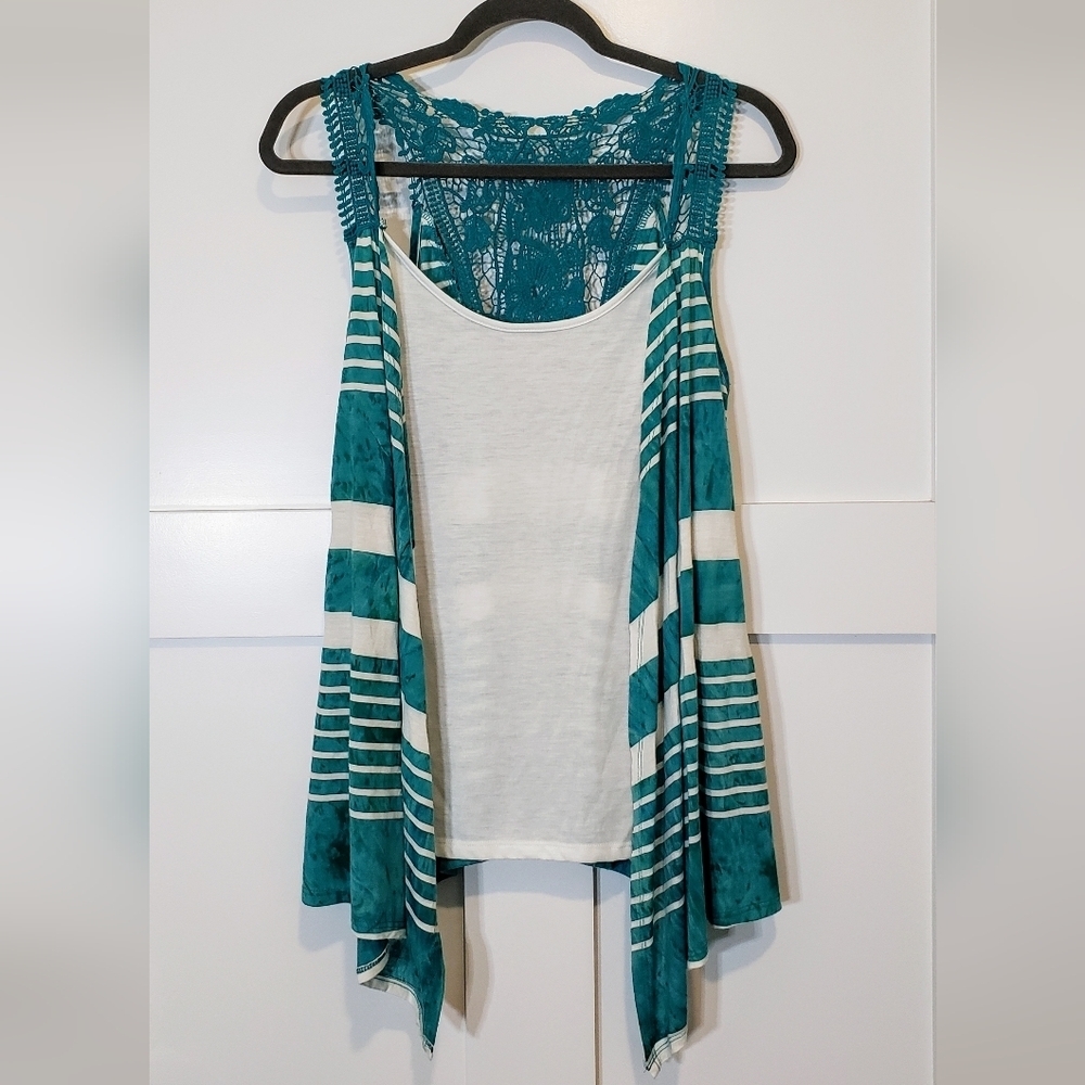 New Directions Weekend Sleeveless Cardigan Open Built In Tank Lace Size …